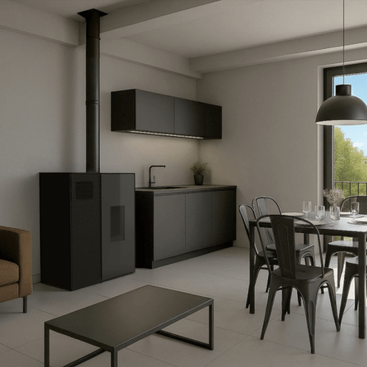 MCZ Eiko 365 airmatic 6 core airco en pelletkachel sfeerfoto 5