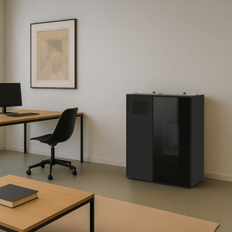 MCZ Eiko 365 airmatic 6 core airco en pelletkachel sfeerfoto