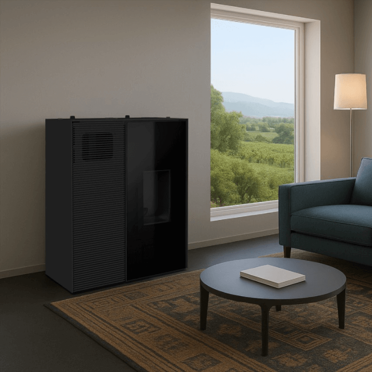 MCZ Eiko 365 airmatic 6 core airco en pelletkachel sfeerfoto 4